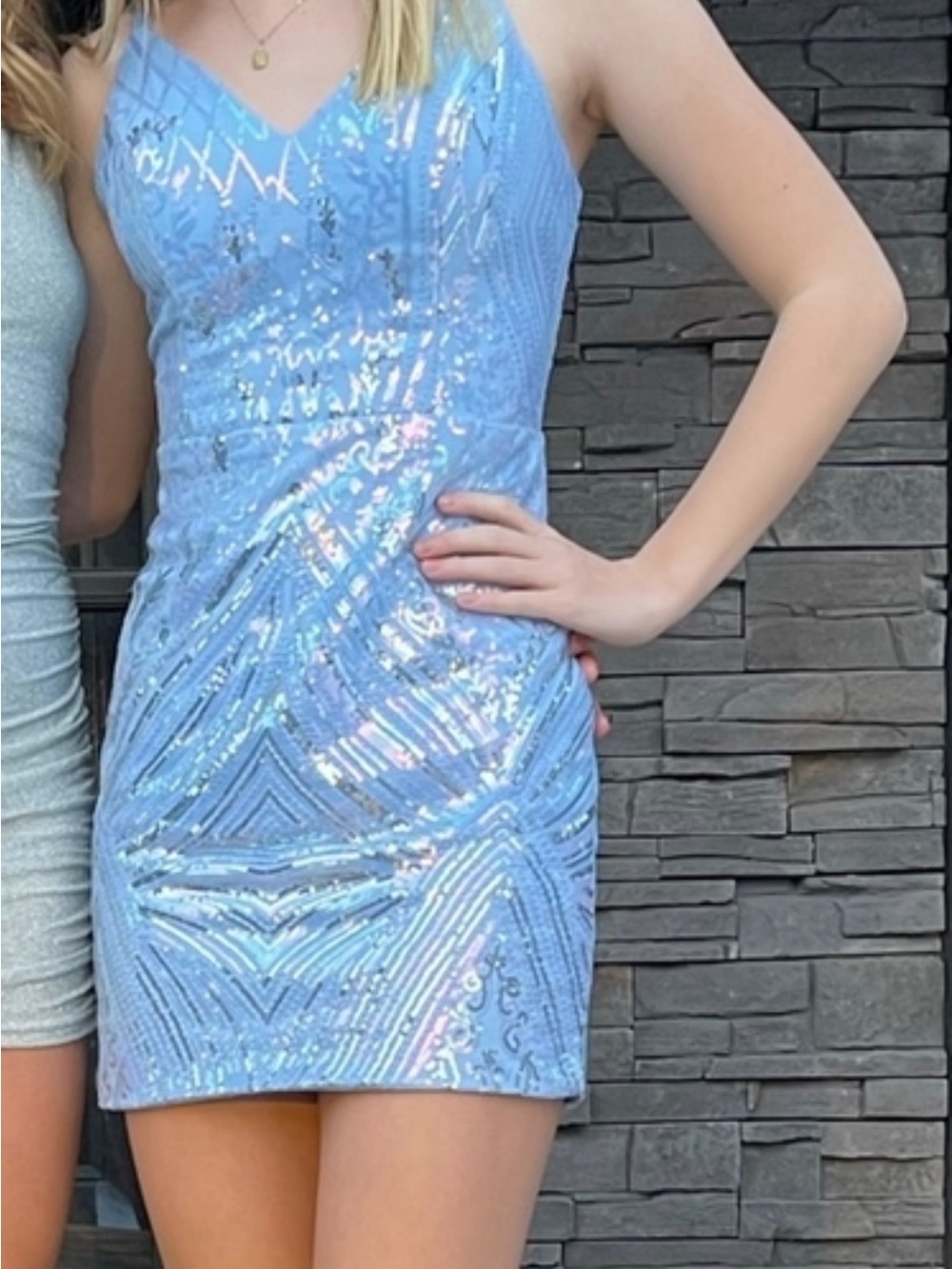 Light Blue Sequin V-Neck Bodycon homecoming dress